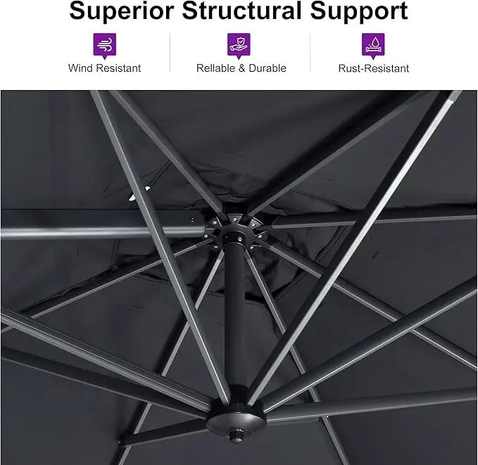 PURPLE LEAF 10 Feet Patio Umbrella with Base Outdoor Cantilever Round Umbrella Aluminum Offset Umbrella with 360-degree Rotation for Garden Deck Pool Patio, Grey by GreenHaven Gardens