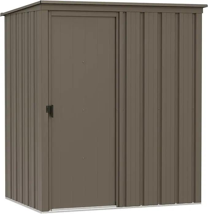 Cover It 5' x 3' Galvanized Steel Outdoor Storage Shed with Pent Roof and Lockable Sliding Doors, Weather-Resistant Steel Storage Shed for Backyards, Tan by GreenHaven Gardens