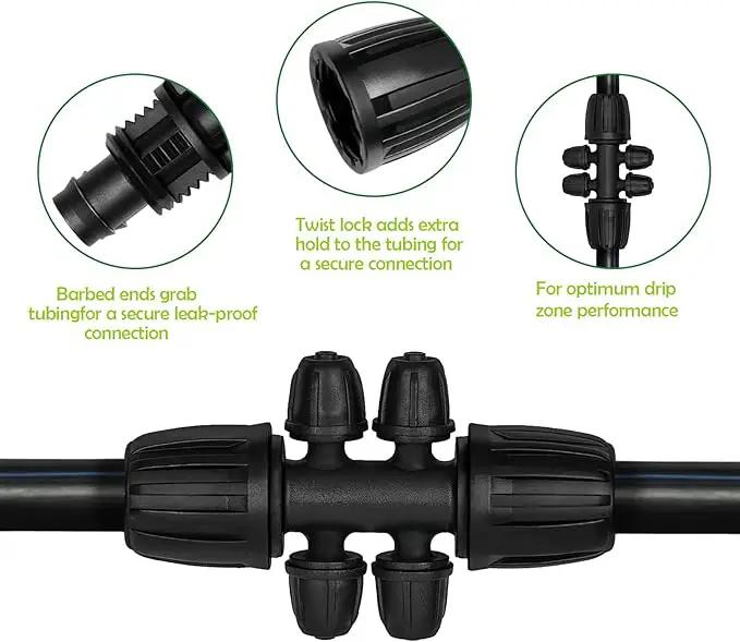 13 Pcs Drip Irrigation Fittings for 1/2 Inch Tubing (1/2" ID x 0.65" OD) to 1/4 Inch Irrigation Tubing, Locked Barbed 1/2" to 1/4" Reducing Tee Connector Drip Line Parts by GreenHaven Gardens