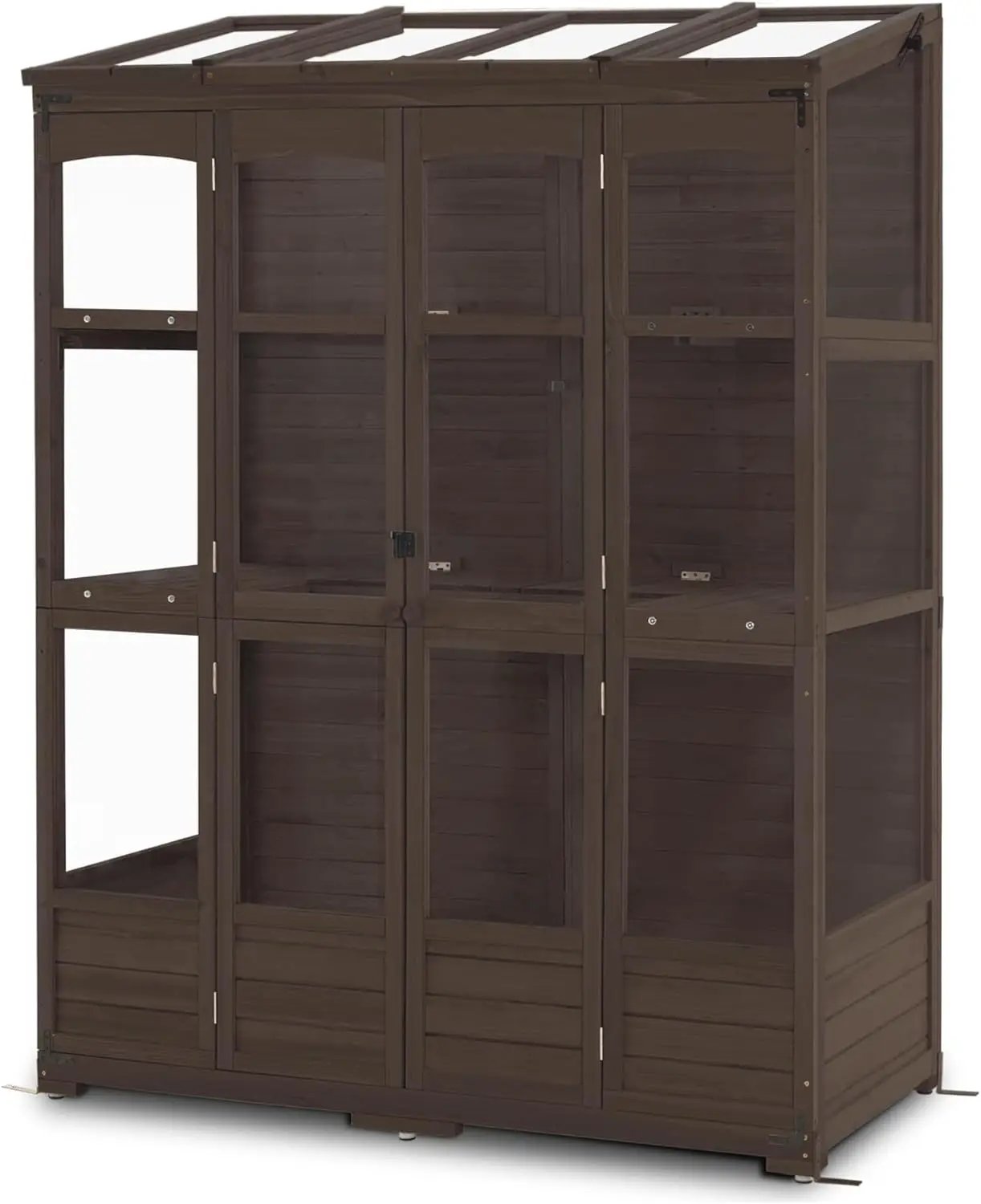 MCombo Wooden Greenhouse, Walk-in Outdoor Greenhouse with Openable Roof and Lockable Door, 0899 (Brown) by GreenHaven Gardens