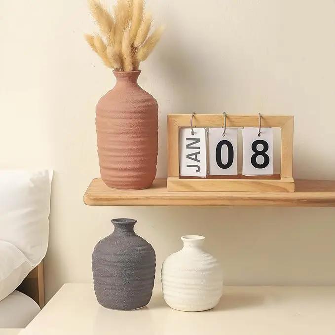 Ceramic Vase Set of 3 Decorative Vase for Home Decor Modern Farmhouse Decor Pottery Neutral Vases for Living Room Bathroom Table Mantel Fireplace Entryway Shelf (02-Brown) by GreenHaven Gardens