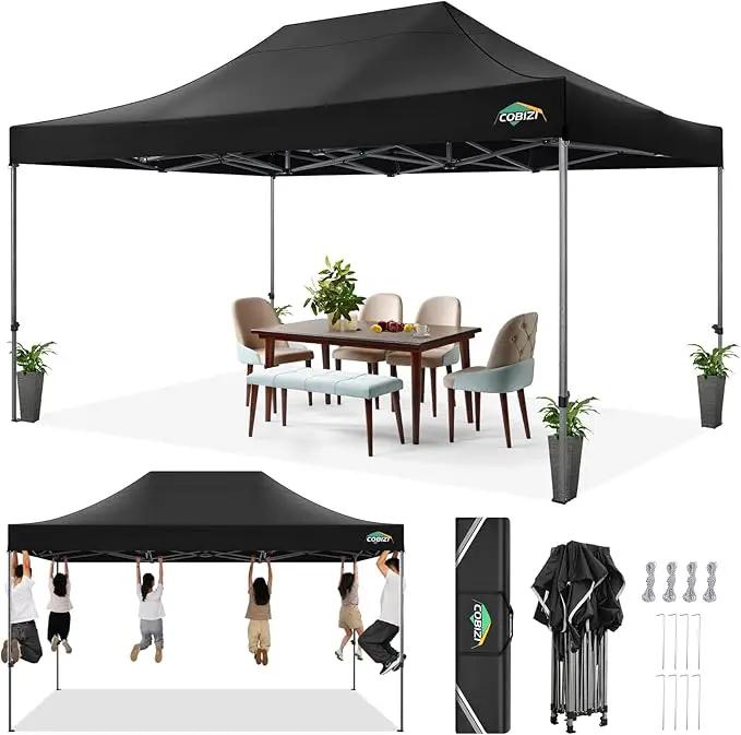 COBIZI 10x15 FT Pop up Canopy Tent,Heavy Duty Easy Up Commercial Outdoor Party Canopy Tents for Wedding Parties All Season Wind & Waterproof Gazebo with Carry Bag,Black(Frame Thickened) by GreenHaven Gardens