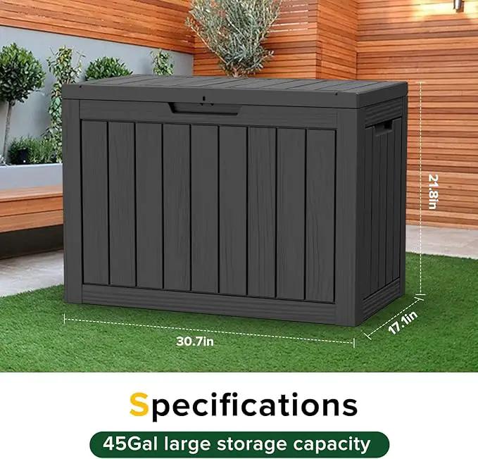 45 Gallon Outdoor Storage Box – Waterproof Deck Box for Garden & Patio,Black by GreenHaven Gardens