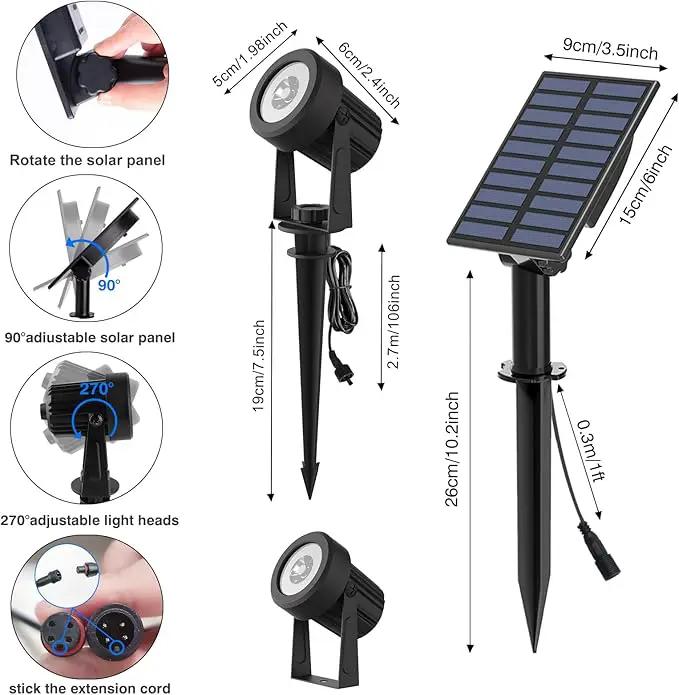 T-SUNUS Color Changing Solar Landscape Spotlights 2 Pack, IP65 Waterproof Lights 9.8ft Cable, Outdoor RGB Spot Light With Separated Panel for Yard Garden Driveway Porch Walkway Pool Patio by GreenHaven Gardens