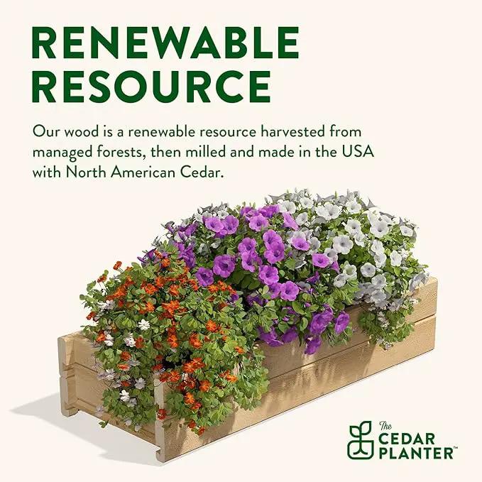 Greenes Fence Cedar Wood Planter Box with Wall Mount Brackets, 32" x 11" x 7" - Made in USA with North American Cedar by GreenHaven Gardens
