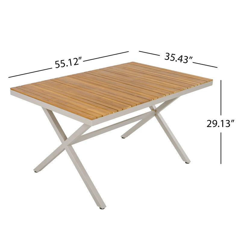 Outdoor 7-Piece Dining Set - Rectangular Teak Wood Table + 6 Wicker Chairs by HouseOfZazla