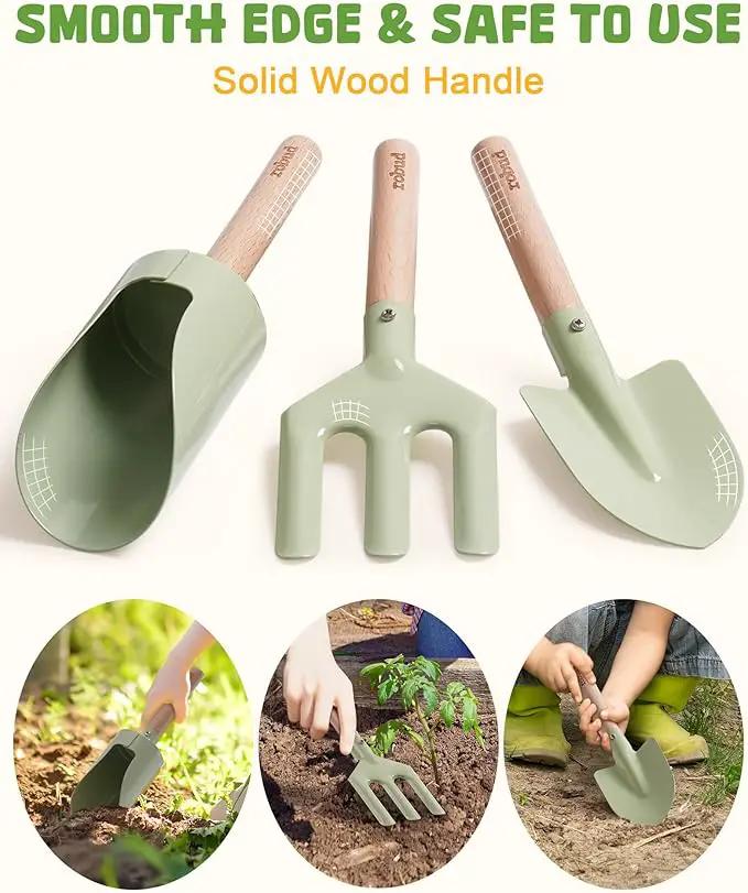 ROBUD Kid Gardening Set, Wooden Garden Tool for Kid, Garden Tool Kit with Tool Storage Bag, Apron, Gloves, Montessori Toys for Kids to be Closed to Nature, WRP25 by GreenHaven Gardens