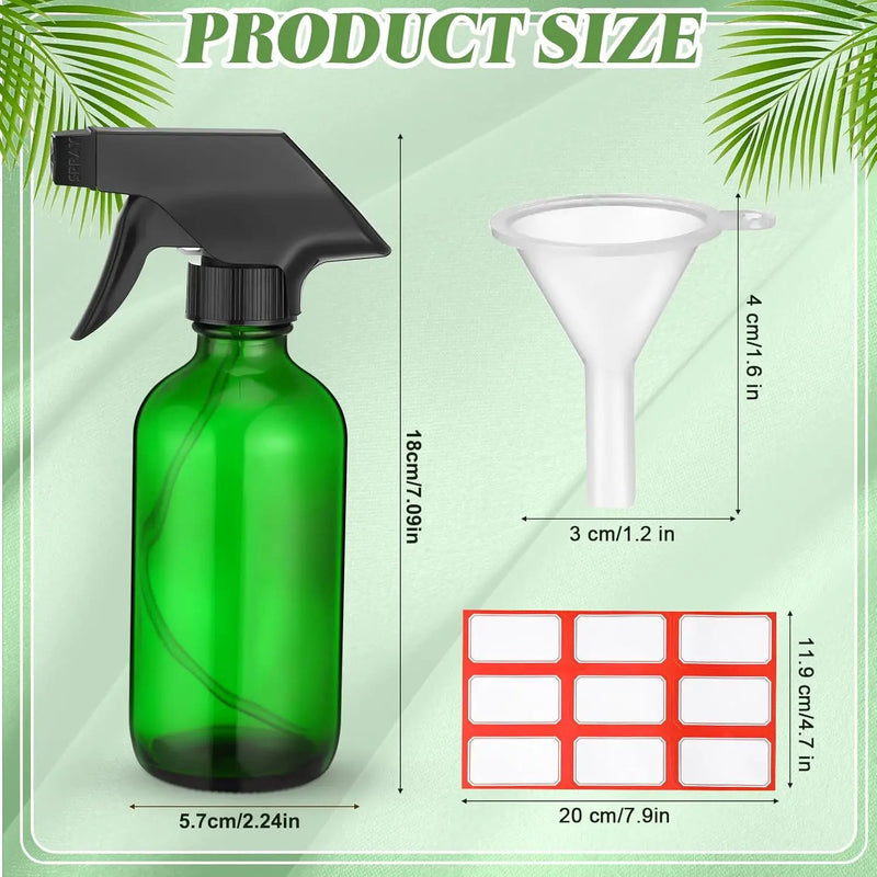 Norme 12 Pcs 8 oz Glass Spray Bottles with Funnels and Labels Refillable Cosmetic Empty Spray Bottles with Sprayer Containers for Essential Oil Cleaning Solutions(Green,Classic) by GreenHaven Gardens