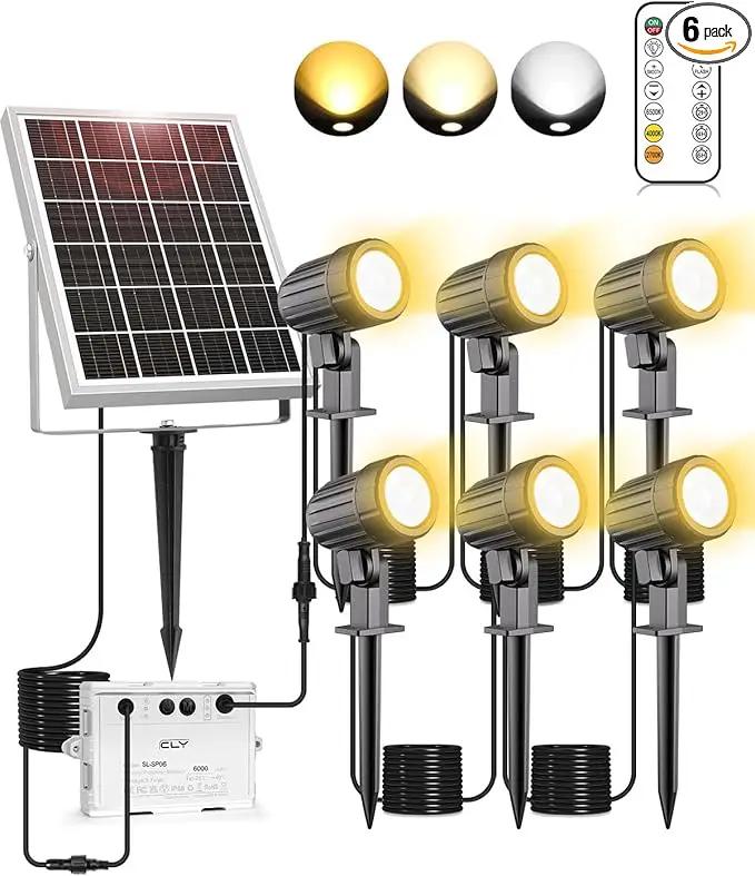 CLY 6 in 1 Solar Spotlights Landscape Outdoor Garden, Solar Spotlights IP66 Waterproof Landscape Lighting with Remote 18M Cable for Garden, Lawn, Patio, 2700K/4000K/6500K by GreenHaven Gardens
