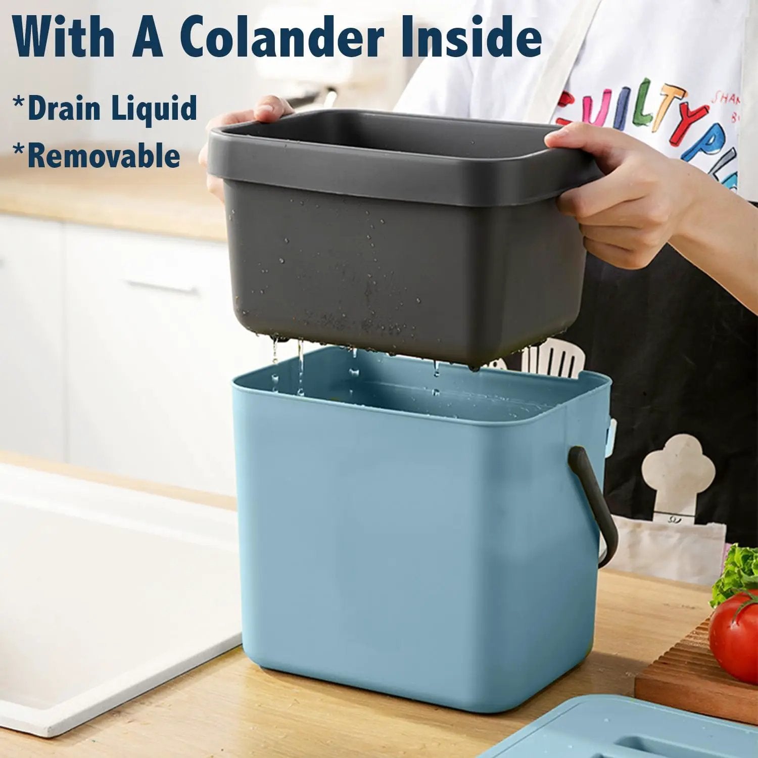 Compost Bin Kitchen, LALASTAR 7L Wall-Mounted Under Sink Small Garbage Can for Kitchen, Odor-Free Food Waste Basket Bin, 1.8 Gallons, Blue by GreenHaven Gardens