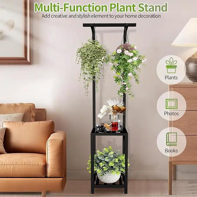 Plant Stand Indoor Outdoor, 65" Tall Plant Stand Outdoor 3 Tiered Hanging Plant Shelf Heavy Duty Flower Stand Multiple Plant Metal Display Rack for Living Room Garden Balcony by GreenHaven Gardens