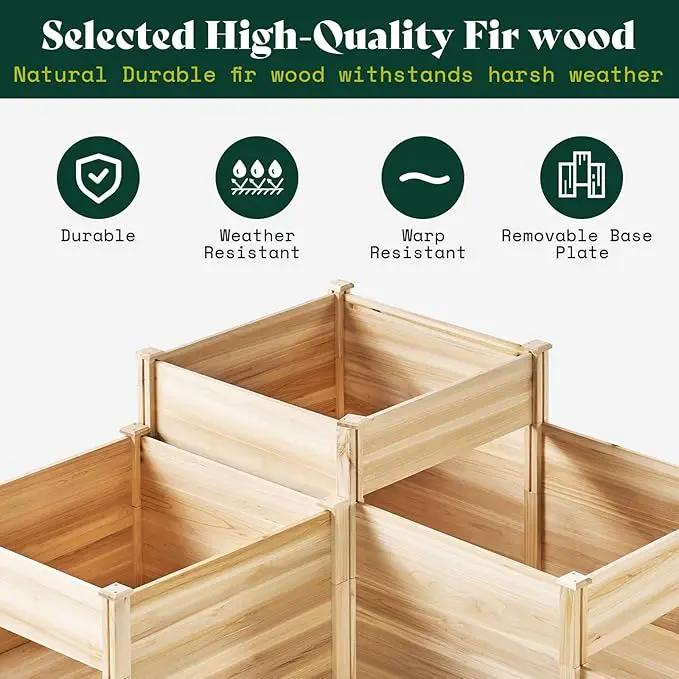AMERLIFE 3-Tier Raised Garden Bed for Outdoor Gardening, Fir Wood Planter Box with Dividers, Tool-Free Assembly, Garden Box Perfect for Vegetables, Herbs, and Flowers by GreenHaven Gardens