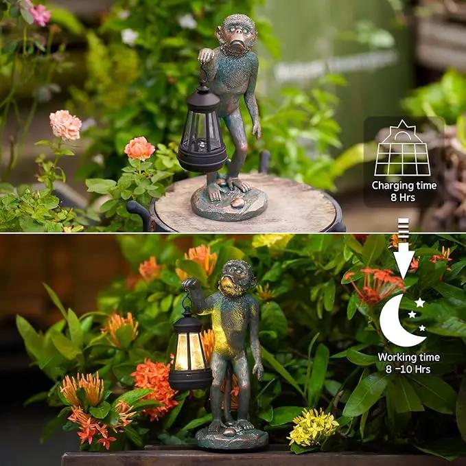 Garden Statue Monkey Figurine - Monkey Decor with Solar Powered Led Lights for Patio Lawn Balcony Yard - Ideal Gift for Women Moms Grandma Housewarming (Copper) by GreenHaven Gardens