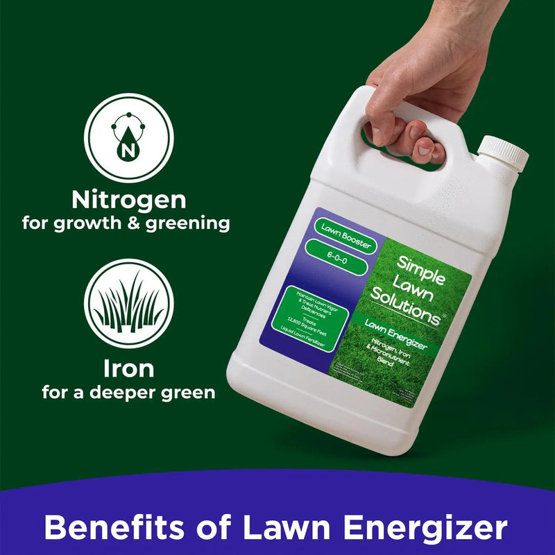 Commercial Grade Lawn Energizer - Grass Fertilizer Booster with Nitrogen, Iron, Micronutrients - Liquid Turf Spray Concentrated Fertilizer- Any Grass Type - Simple Lawn Solutions (1 Gallon) by GreenHaven Gardens