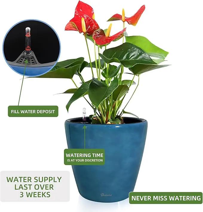 Dexceder 18x17 Self Watering Planter with Wheels Indoor Outdoor, Inner Pot Design, Thickened Large Floor Standing Flower Plant Pot with Water Level Indicator (Peacock Blue Gradient) by GreenHaven Gardens