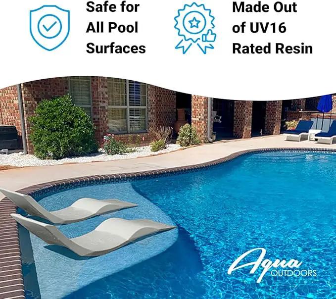 Aqua Outdoors - in-Pool Chaise Lounger - Inside Pool & Sun Shelf Lounge Chair - Designed for Water Depths Up to 9” - Compatible with All Types - Poolside & Sun Deck Tanning - White Granite by GreenHaven Gardens