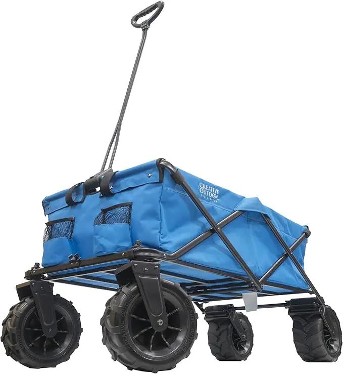 Creative Outdoor Push Pull Stroller Wagon for Kids, 250lbs Weight Capacity, XXXL Monster Series, Collapsible Giant All-Terrain Folding Cart, Beach, Park, Camping, Garden & Tailgate (Blue) by GreenHaven Gardens
