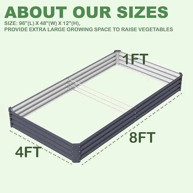 8X4X1ft Raised Garden Bed Kit,Galvanized Raised Garden Beds Outdoor,Large Metal Planter Box Steel Kit Flower Herb,Vegetables..Dark Gray by GreenHaven Gardens
