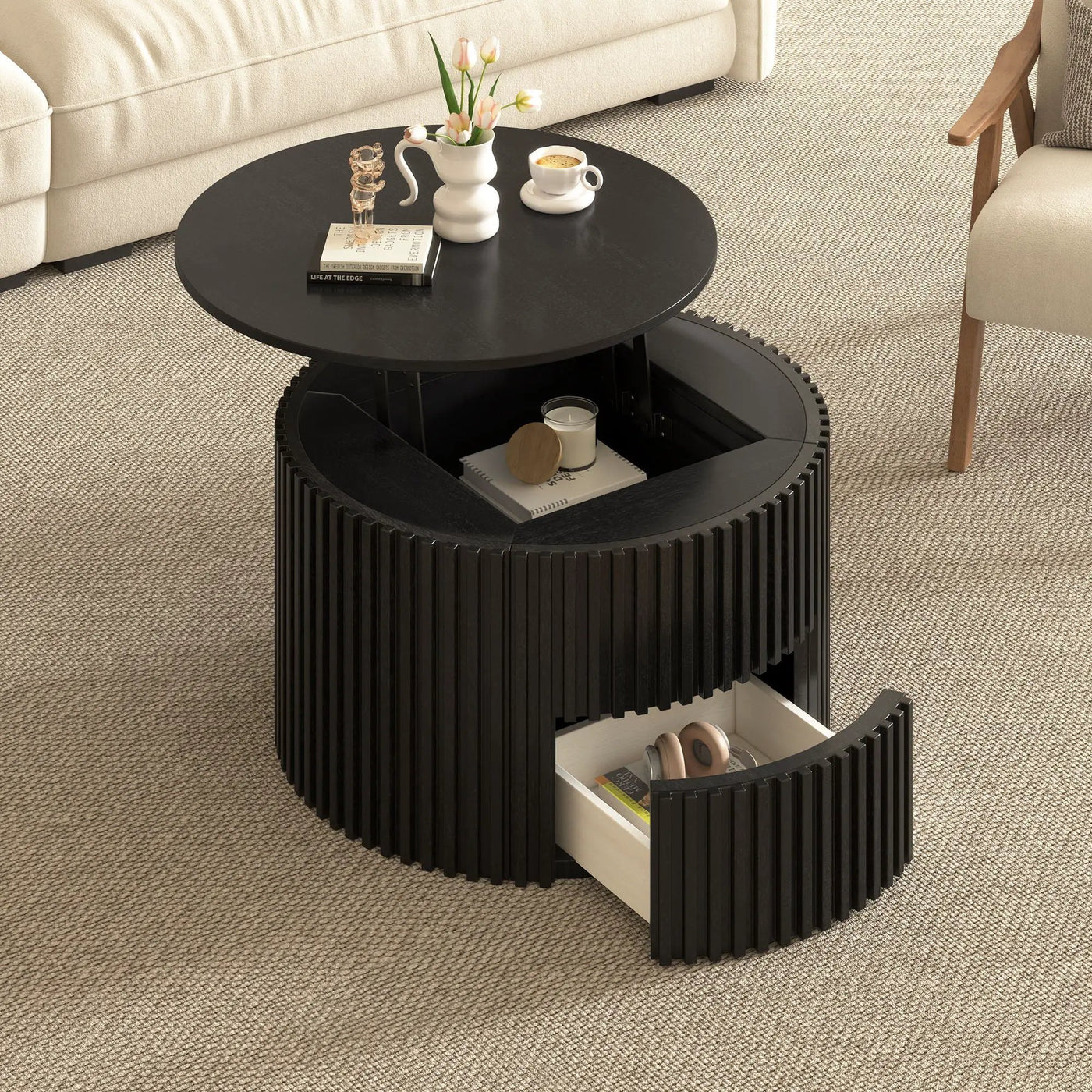 Round Lift Top Coffee Table With Hidden Storage For Living Room by HouseOfZazla
