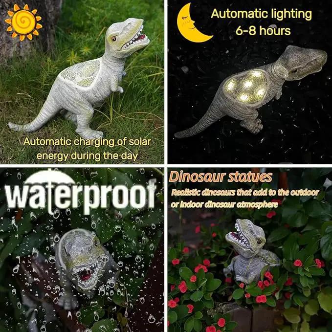 Solar Powered Lifelike Dinosaur Garden Statue Hand-Made Glass Craftsmanship Resin Outdoor Tyrannosaurus Figurine Light Decoration Home Decor Lawn Yard Patio Porch Ornament Gift by GreenHaven Gardens