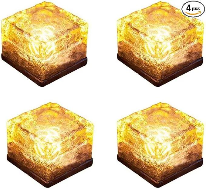 Solar Glass Brick Light - Solar Ice Cube LED Light - Crystal Brick Stone Lamp Garden Courtyard Pathway Patio Pool, Decorative Christmas Festives Ice Rock Cube Lights (4PCS Warm White) by GreenHaven Gardens