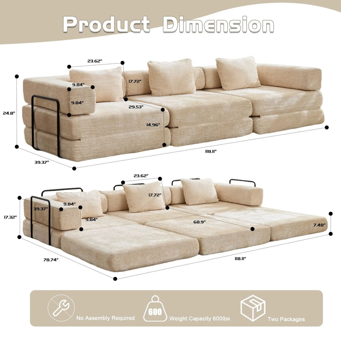 Convertible Floor Sofa Bed, Boneless Modular Sectional Sofa For Living Room by HouseOfZazla
