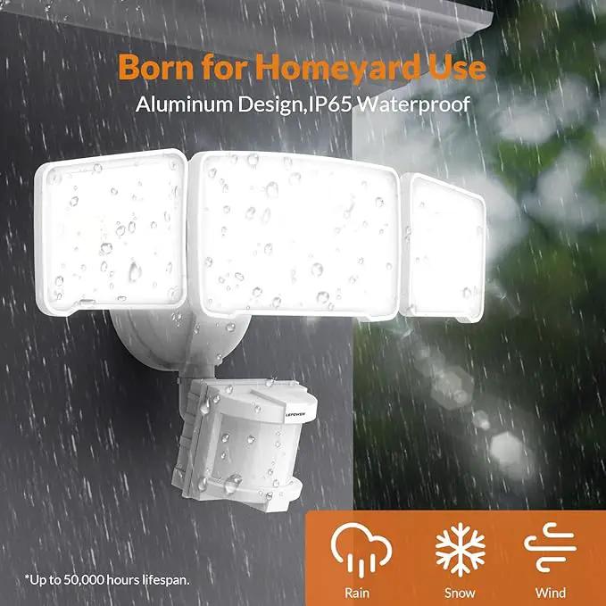 LEPOWER LED Security Lights Motion Sensor Light Outdoor, 38W 4200LM Light, 5500K, IP65 Waterproof, 3 Head Detected Flood Light for Garage, Yard, Porch (White) by GreenHaven Gardens