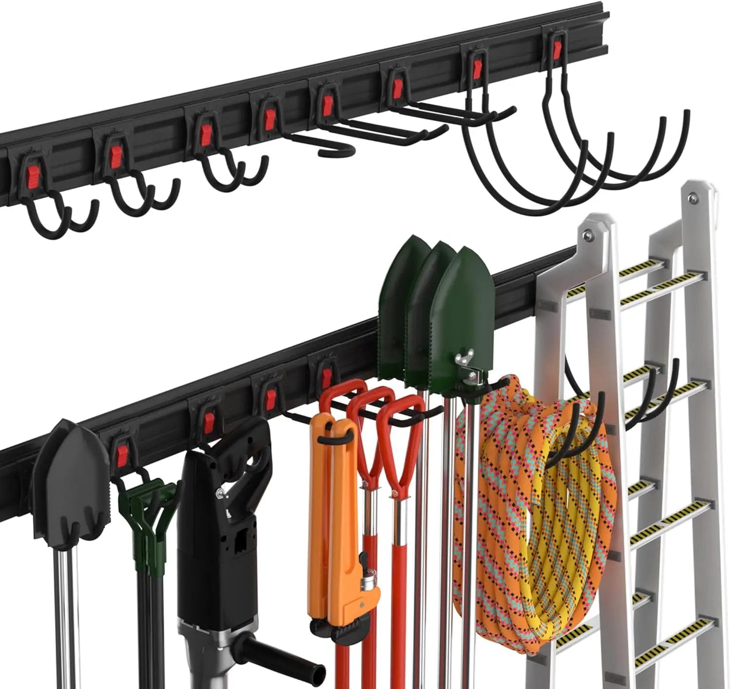 WORKPRO Garage Tool Organizer Wall Mount, Garage Organization Garden Tool Rack Holder System, 64-Inch 4 Rails with 8 Heavy Duty Adjustable Hooks for Hanging and Storage by GreenHaven Gardens