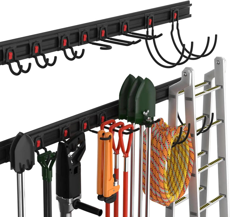 WORKPRO Garage Tool Organizer Wall Mount, Garage Organization Garden Tool Rack Holder System, 64-Inch 4 Rails with 8 Heavy Duty Adjustable Hooks for Hanging and Storage by GreenHaven Gardens