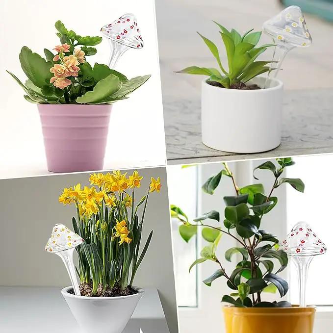 Plant Watering Globes, Hand-Blown Mushroom-Shaped Self Watering Globes, Suitable for Indoor&Outdoor Plant Watering Devices (4 Pcs) by GreenHaven Gardens