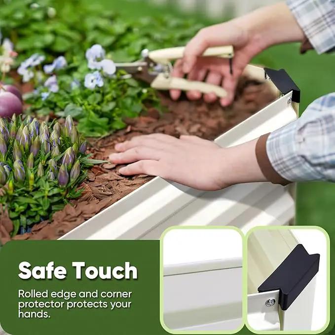 KING BIRD Raised Garden Bed Kit with Bottom 2025 Upgraded Galvanized Planter Garden Box Outdoor & Indoor for Gardening, Vegetables, Flowers, Beige, 47.2x23.6x11.8 in