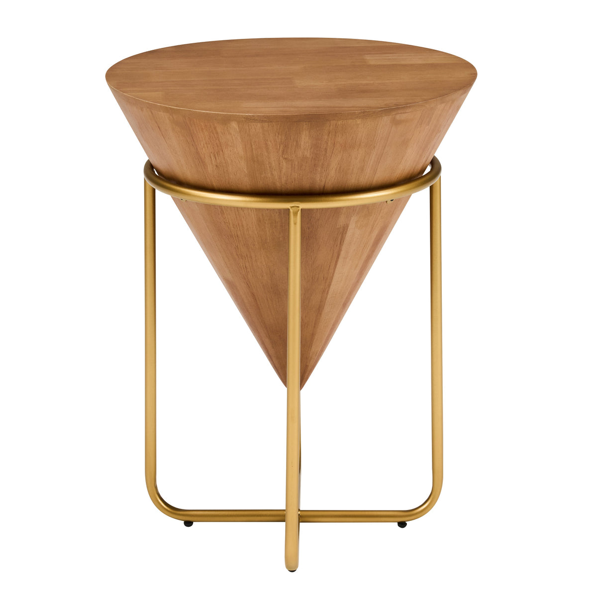 Minimalist & Luxe Wood Side Table with Solid Wood Top - Brown & Gold, photo 6 of 10