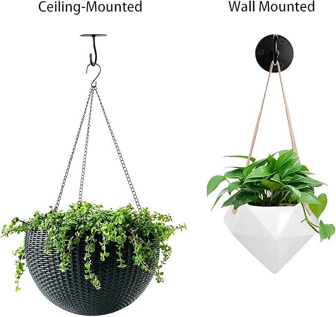 Ceiling Hooks for Hanging Plants-Heavy Duty Wall Mount Hanger Bracket for Hanging Bird Feeders, Lanterns, Wind Chimes, Planters, Outdoor Decoration (3 Pack) (Black) by GreenHaven Gardens