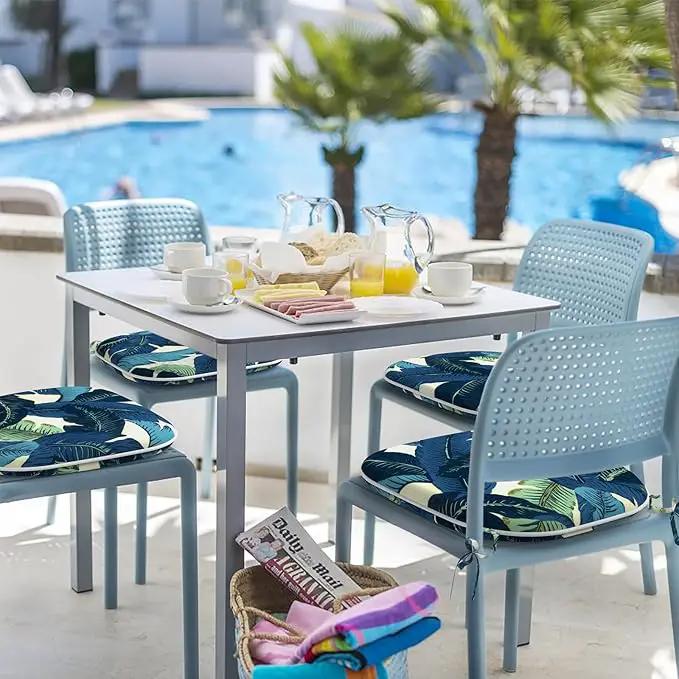 Indoor/Outdoor Chair Cushions 16x17 Inch, Patio Chair Cushions with Ties, All Weather Seat Cushions for Patio Furniture Home Garden Chair Use, Set of 2, Swaying Palms Blue by GreenHaven Gardens
