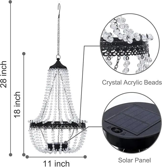 Hanging Solar Chandelier Outdoor, 30 Warm White Lights Acrylic Clear Beaded Chandelier with S Hooks Modern Lantern for Garden Yard Patio Gazebo Decorations, 28”H by GreenHaven Gardens