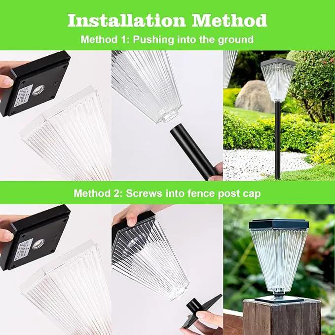 2 Pack Solar Post Lights Outdoor Waterproof IP65 Solar Fence Post Pillar Lights Landscape Stake Decorative Fence Yard Patio Walkway Pathway Light Up to 12 Hrs by GreenHaven Gardens