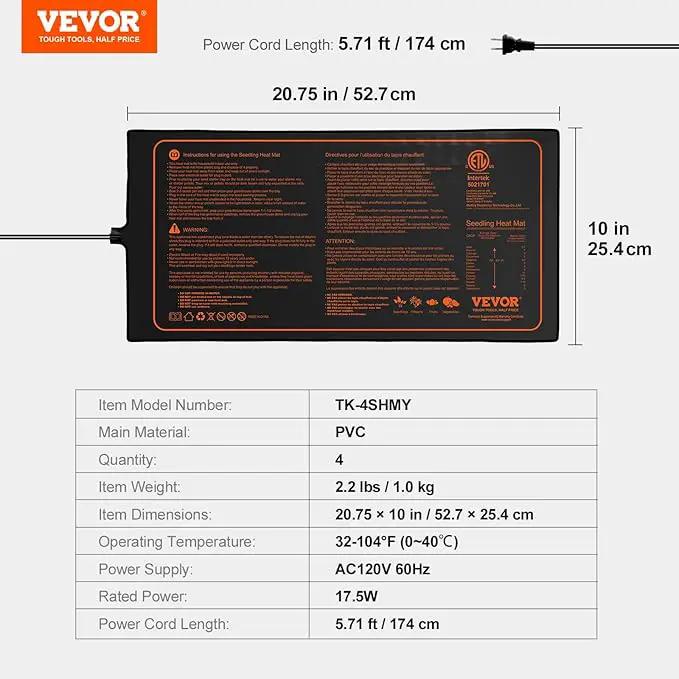 VEVOR 4 Pack Seedling Heat Mat 10"x 20.75", MET-Certified Warm Hydroponic Plant Heating Pad for Seed Starting, Waterproof Heating Mats for Germination, Indoor Gardening, Greenhouse by GreenHaven Gardens
