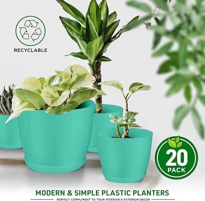 Planter Pots with Drainage Holes - Lightweight, Durable, and Space-Saving Pots for Indoor and Outdoor - Versatile Functionality, Simple Modern Design, Set of 20 Plastic Planter Pots - Aqua by GreenHaven Gardens