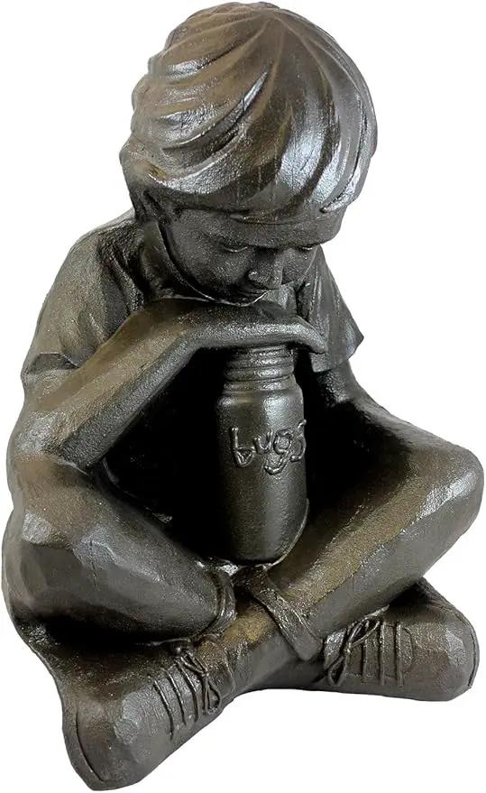 Emsco Group 92225 Boy Statue – Natural Appearance – Made of Resin – Lightweight – 16” Height Garden, BRONZE by GreenHaven Gardens