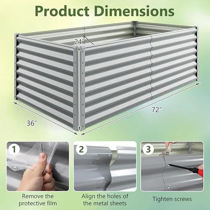 Giantex 6x3x2ft Raised Garden Bed, Large Metal Elevated Rectangular Planter Bed, 271 Gallon Capacity, Outdoor Planting Garden Box for Vegetable Flower Herb Grow (Grey) by GreenHaven Gardens