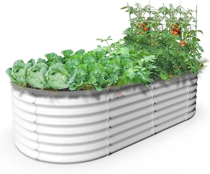 A ANLEOLIFE 6X3X2 ft Galvanized Raised Garden Beds Outdoor, Oval Large Metal Deep Root Planter Box for Planting Vegetables Flowers Herb, Anti-Rust & Easy-Setup, Antique White by GreenHaven Gardens