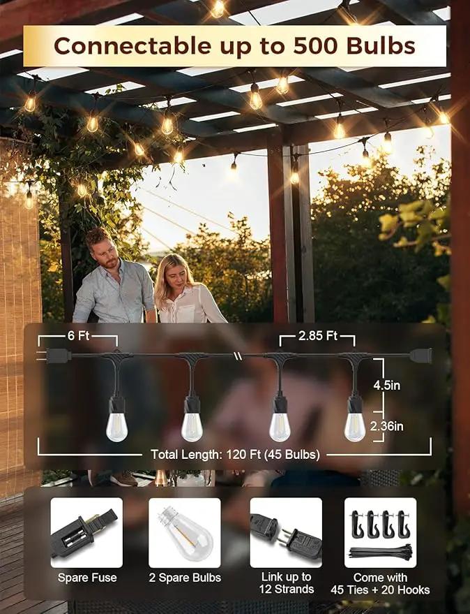 XMCOSY+ 120FT Outdoor String Lights Waterproof - LED Patio Hanging Lights for Outside Porch Backyard Gazebo Garden, Commercial Grade 42 Edison Bulbs by GreenHaven Gardens