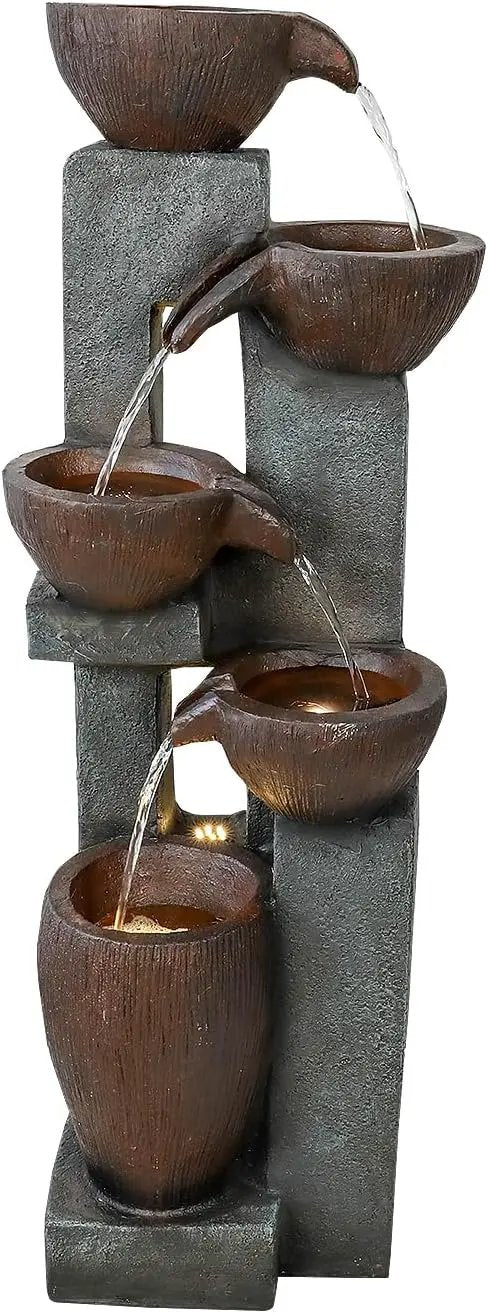 Naturefalls 39” H Modern Outdoor Fountain - 5 Crocks Outdoor Garden Fountains with Contemporary Design&LED Light for Garden, Patio, Deck, Porch, Backyard and Home Art Decor by GreenHaven Gardens