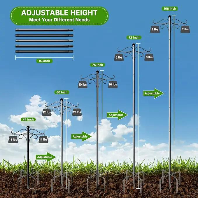 Shepherds Hooks for Outdoor, 2 Pack 108 Inch Heavy Duty Bird Feeder Pole with 5 Prongs Base, Adjustable Shepherds Hook for Hanging Birdhouses, Lanterns, Plant Baskets, Wind Chimes by GreenHaven Gardens