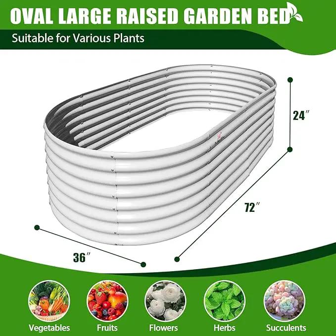 A ANLEOLIFE 6X3X2 ft Galvanized Raised Garden Beds Outdoor, Oval Large Metal Deep Root Planter Box for Planting Vegetables Flowers Herb, Anti-Rust & Easy-Setup, Antique White by GreenHaven Gardens