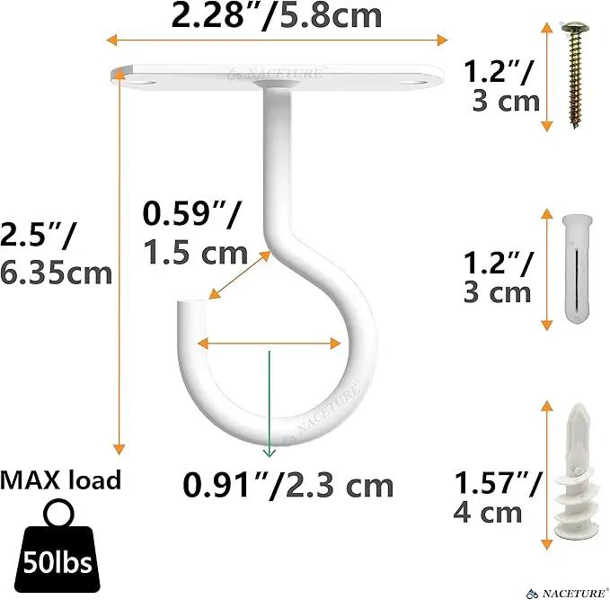 NACETURE Ceiling Hooks Heavy Duty 2 Pack - Plant Hooks for Ceiling Hanging Hook for Hanging Basket Hook, Light, Bird Feeders, Wind Chimes Décor Indoor & Outdoor (2.5" White 2 Pack) by GreenHaven Gardens