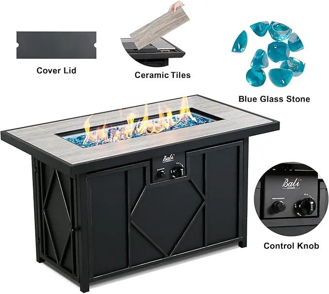BALI OUTDOORS Fire Pit Table Propane Gas Firepit Rectangular Fire Table 42In 60,000 BTU for Outside Patio Backyard Deck Balcony by GreenHaven Gardens