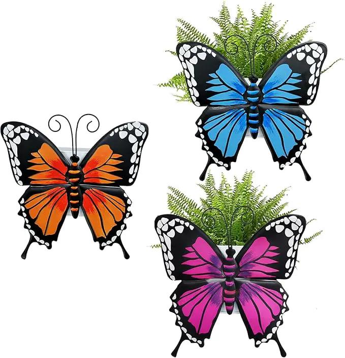 BAYN Set of 3 Butterfly Wall Hanging Planter Decor Art, Metal Wall Mounted Planters Garden Yard Decorative Flower Pot Indoor Outdoor Wall Planter Succulent Plant Container by GreenHaven Gardens