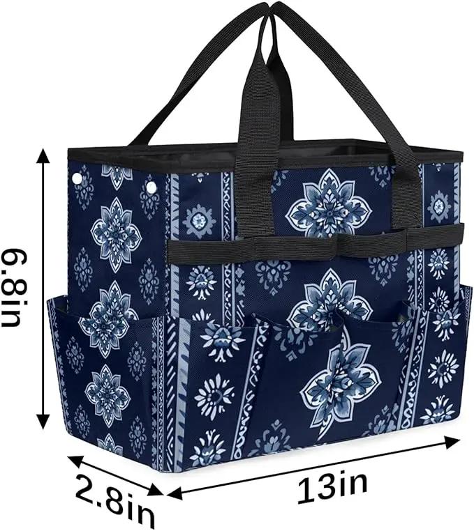 Westward Floral Gardening Tool Bag,Heavy Duty Garden Tote Bag,Portable Oxford Gardening Storage Basket Organizer Handbag with Pockets Handle,Hand Tools Gifts for Outdoor Garden Lawn Yard by GreenHaven Gardens