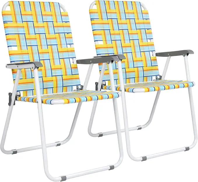 VINGLI Patio Lawn Webbed Folding Chairs Set of 4, Outdoor Beach Chair Portable Dining Chair for Outdoor Yard, Garden (Yellow, Classic) by GreenHaven Gardens